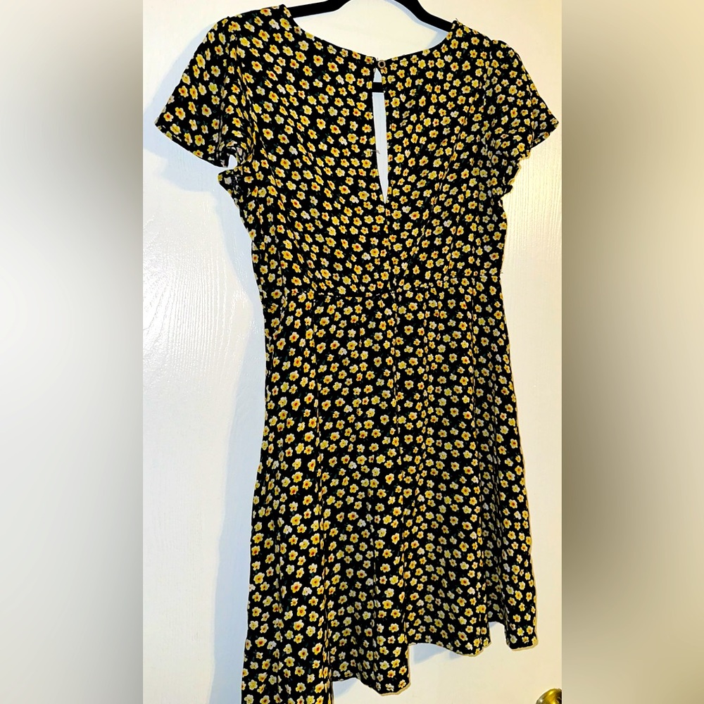 My Michelle Black Floral Fit-and-Flare Dress with Yellow Daisies